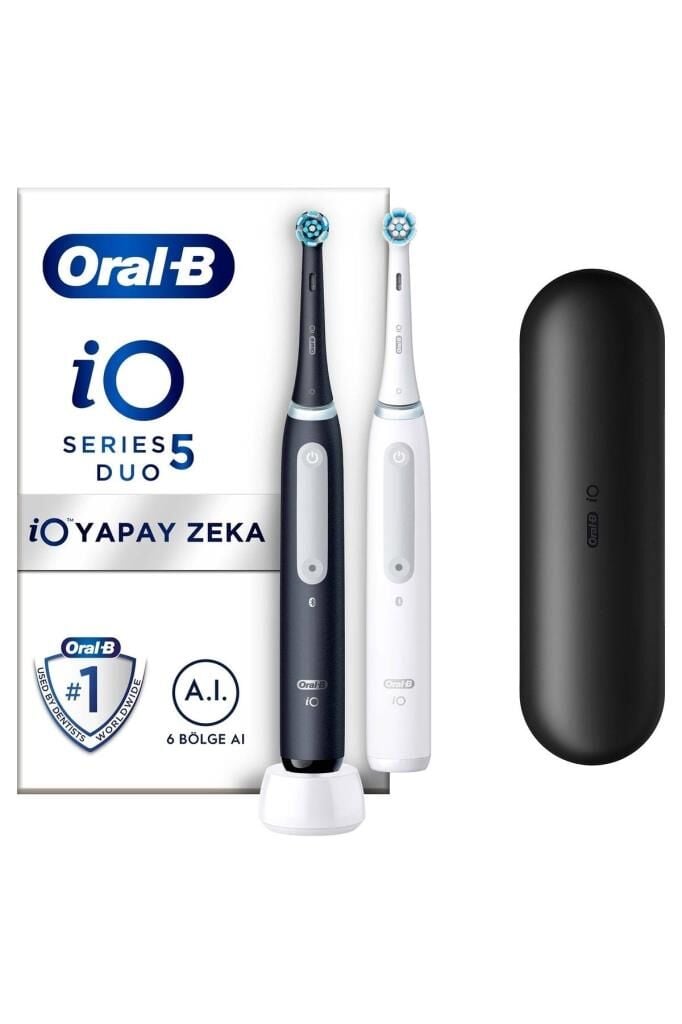 ORALB iO 5 Şarjlı Diş Fırçası Seti 2'li - Mat Siyah / Beyaz