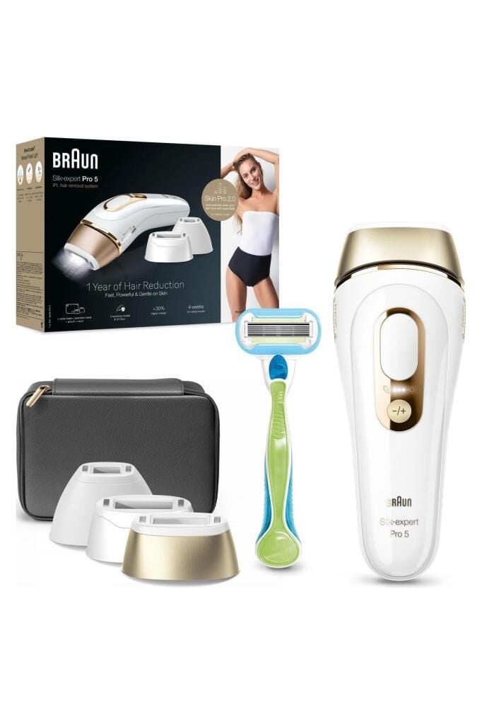 Braun IPL Silk·expert Pro 5, Evde Tüy Alma, Çanta, Venus Tıraş Makinesi, 3 Başlık ile, PL5242